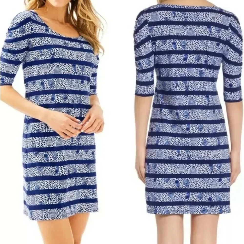 Lilly Pulitzer Navy and White Patterned Midi Dress
